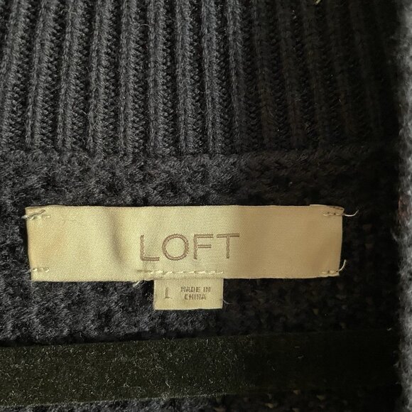 Ann Taylor Loft Women L Navy Blue Mock Neck Long Sleeve Pullover Tunic Sweater - Picture 9 of 11